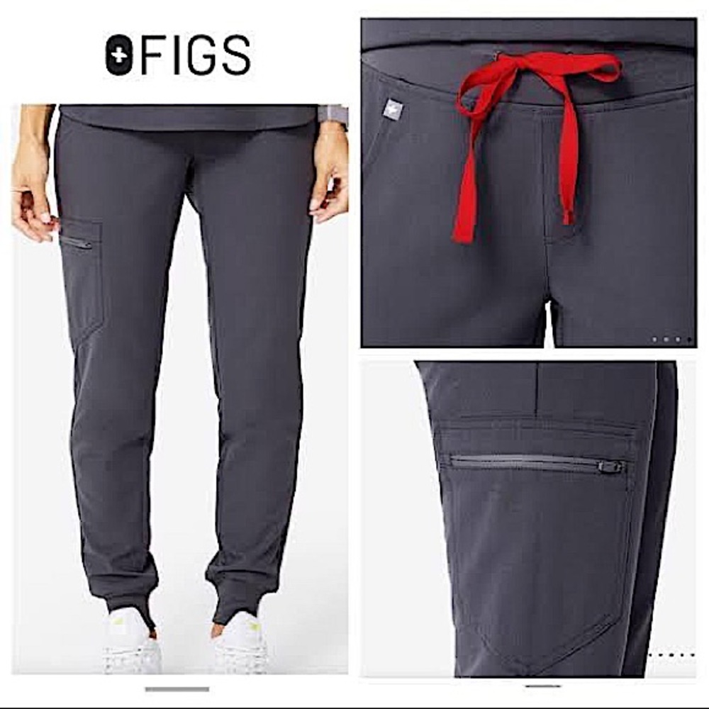 Figs Set Zamora Jogger Pants & Catarina Top Scrubs Charcoal Gray Red Size XXS - Picture 5 of 12